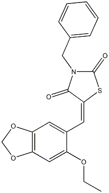 3-benzyl-5-[(6-ethoxy-1,3-benzodioxol-5-yl)methylene]-1,3-thiazolidine-2,4-dione 结构式