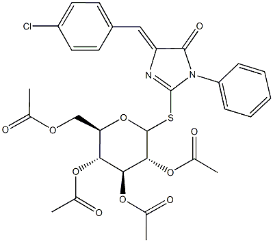 4-(4-chlorobenzylidene)-5-oxo-1-phenyl-4,5-dihydro-1H-imidazol-2-yl 2,3,4,6-tetra-O-acetyl-1-thiohexopyranoside Struktur