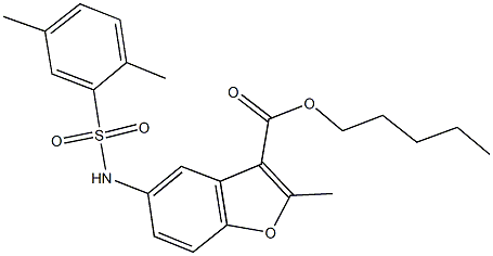 pentyl 5-{[(2,5-dimethylphenyl)sulfonyl]amino}-2-methyl-1-benzofuran-3-carboxylate Structure
