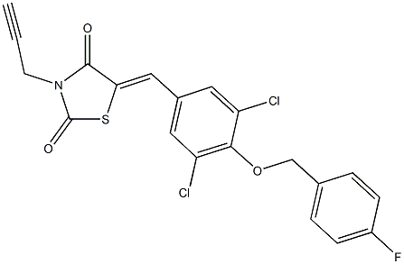 5-{3,5-dichloro-4-[(4-fluorobenzyl)oxy]benzylidene}-3-(2-propynyl)-1,3-thiazolidine-2,4-dione Struktur