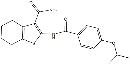 2-[(4-isopropoxybenzoyl)amino]-4,5,6,7-tetrahydro-1-benzothiophene-3-carboxamide,,结构式