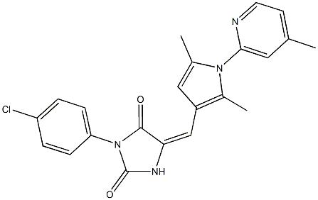 3-(4-chlorophenyl)-5-{[2,5-dimethyl-1-(4-methyl-2-pyridinyl)-1H-pyrrol-3-yl]methylene}-2,4-imidazolidinedione 结构式