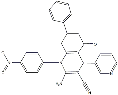 2-amino-1-{4-nitrophenyl}-5-oxo-7-phenyl-4-pyridin-3-yl-1,4,5,6,7,8-hexahydroquinoline-3-carbonitrile,,结构式