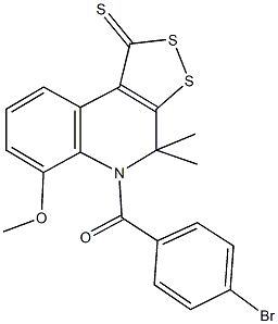 5-(4-bromobenzoyl)-6-methoxy-4,4-dimethyl-4,5-dihydro-1H-[1,2]dithiolo[3,4-c]quinoline-1-thione 化学構造式