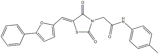 2-{2,4-dioxo-5-[(5-phenyl-2-furyl)methylene]-1,3-thiazolidin-3-yl}-N-(4-methylphenyl)acetamide 化学構造式