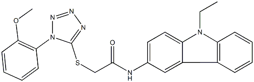 N-(9-ethyl-9H-carbazol-3-yl)-2-{[1-(2-methoxyphenyl)-1H-tetraazol-5-yl]sulfanyl}acetamide 化学構造式