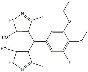 4-[(3-ethoxy-5-iodo-4-methoxyphenyl)(5-hydroxy-3-methyl-1H-pyrazol-4-yl)methyl]-3-methyl-1H-pyrazol-5-ol 结构式