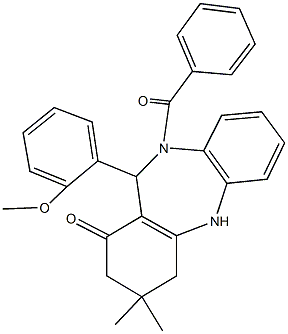 10-benzoyl-11-(2-methoxyphenyl)-3,3-dimethyl-2,3,4,5,10,11-hexahydro-1H-dibenzo[b,e][1,4]diazepin-1-one 结构式