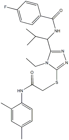 N-[1-(5-{[2-(2,4-dimethylanilino)-2-oxoethyl]sulfanyl}-4-ethyl-4H-1,2,4-triazol-3-yl)-2-methylpropyl]-4-fluorobenzamide,,结构式