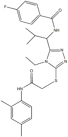 N-[1-(5-{[2-(2,4-dimethylanilino)-2-oxoethyl]sulfanyl}-4-ethyl-4H-1,2,4-triazol-3-yl)-2-methylpropyl]-4-fluorobenzamide 结构式