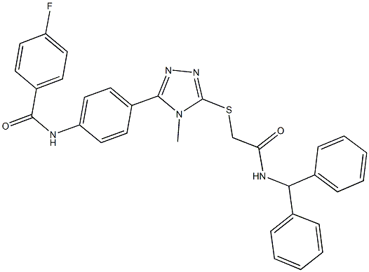 N-[4-(5-{[2-(benzhydrylamino)-2-oxoethyl]sulfanyl}-4-methyl-4H-1,2,4-triazol-3-yl)phenyl]-4-fluorobenzamide 化学構造式