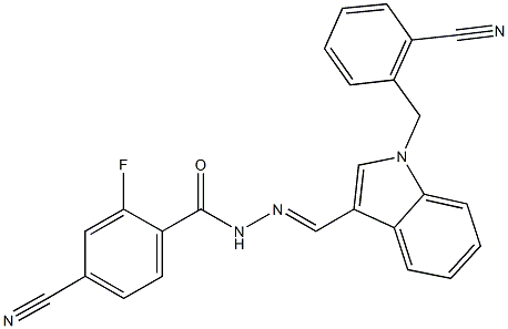 4-cyano-N'-{[1-(2-cyanobenzyl)-1H-indol-3-yl]methylene}-2-fluorobenzohydrazide 结构式