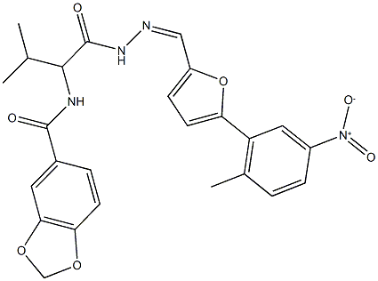 N-[1-({2-[(5-{5-nitro-2-methylphenyl}-2-furyl)methylene]hydrazino}carbonyl)-2-methylpropyl]-1,3-benzodioxole-5-carboxamide 化学構造式