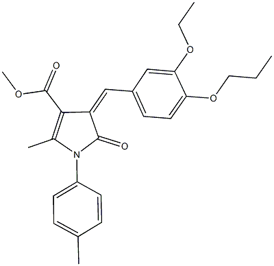 methyl 4-(3-ethoxy-4-propoxybenzylidene)-2-methyl-1-(4-methylphenyl)-5-oxo-4,5-dihydro-1H-pyrrole-3-carboxylate,,结构式