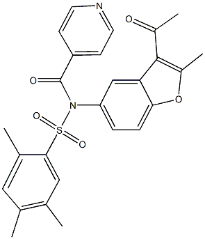 N-(3-acetyl-2-methyl-1-benzofuran-5-yl)-N-isonicotinoyl-2,4,5-trimethylbenzenesulfonamide 结构式