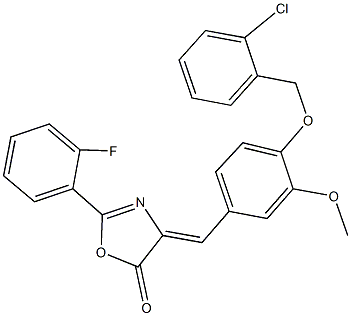 4-{4-[(2-chlorobenzyl)oxy]-3-methoxybenzylidene}-2-(2-fluorophenyl)-1,3-oxazol-5(4H)-one,,结构式