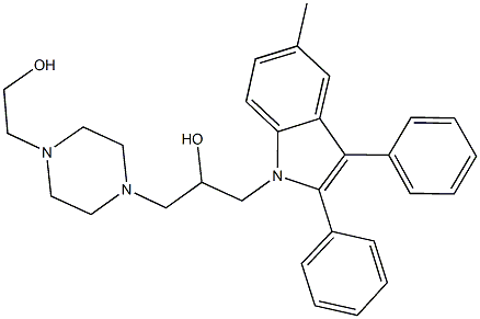 1-[4-(2-hydroxyethyl)-1-piperazinyl]-3-(5-methyl-2,3-diphenyl-1H-indol-1-yl)-2-propanol 化学構造式