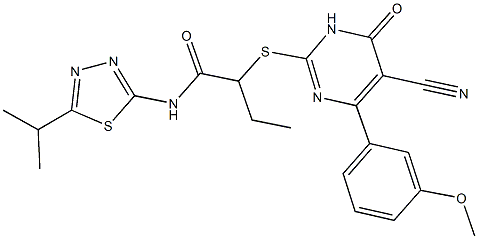 2-{[5-cyano-4-(3-methoxyphenyl)-6-oxo-1,6-dihydro-2-pyrimidinyl]sulfanyl}-N-(5-isopropyl-1,3,4-thiadiazol-2-yl)butanamide