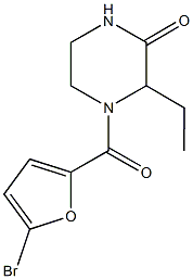 4-(5-bromo-2-furoyl)-3-ethyl-2-piperazinone Struktur