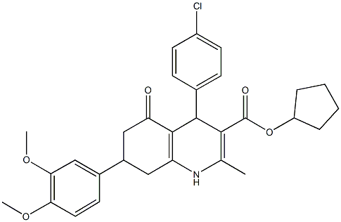  cyclopentyl 4-(4-chlorophenyl)-7-(3,4-dimethoxyphenyl)-2-methyl-5-oxo-1,4,5,6,7,8-hexahydro-3-quinolinecarboxylate