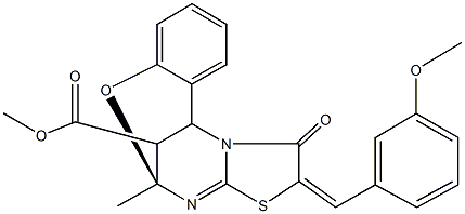 methyl (9S,13E)-13-(3-methoxybenzylidene)-9-methyl-14-oxo-8-oxa-12-thia-10,15-diazatetracyclo[7.6.1.0~2,7~.0~11,15~]hexadeca-2,4,6,10-tetraene-16-carboxylate Structure