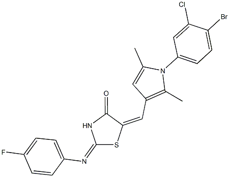 5-{[1-(4-bromo-3-chlorophenyl)-2,5-dimethyl-1H-pyrrol-3-yl]methylene}-2-[(4-fluorophenyl)imino]-1,3-thiazolidin-4-one 结构式