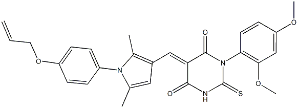 5-({1-[4-(allyloxy)phenyl]-2,5-dimethyl-1H-pyrrol-3-yl}methylene)-1-(2,4-dimethoxyphenyl)-2-thioxodihydro-4,6(1H,5H)-pyrimidinedione,,结构式