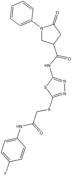 N-(5-{[2-(4-fluoroanilino)-2-oxoethyl]sulfanyl}-1,3,4-thiadiazol-2-yl)-5-oxo-1-phenyl-3-pyrrolidinecarboxamide Structure