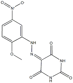 pyrimidine-2,4,5,6(1H,3H)-tetrone 5-({5-nitro-2-methoxyphenyl}hydrazone) Struktur