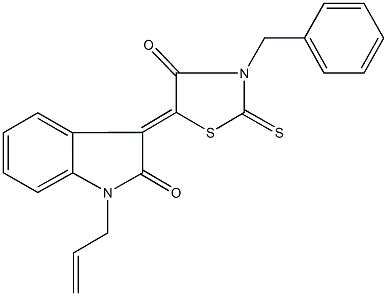 1-allyl-3-(3-benzyl-4-oxo-2-thioxo-1,3-thiazolidin-5-ylidene)-1,3-dihydro-2H-indol-2-one,,结构式