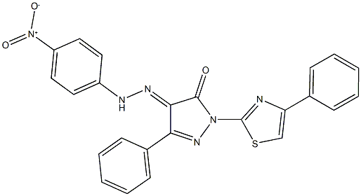 3-phenyl-1-(4-phenyl-1,3-thiazol-2-yl)-1H-pyrazole-4,5-dione 4-({4-nitrophenyl}hydrazone) Structure