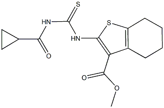 methyl 2-({[(cyclopropylcarbonyl)amino]carbothioyl}amino)-4,5,6,7-tetrahydro-1-benzothiophene-3-carboxylate Struktur
