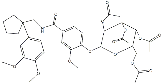 3,5-bis(acetyloxy)-2-[(acetyloxy)methyl]-6-{4-[({[1-(3,4-dimethoxyphenyl)cyclopentyl]methyl}amino)carbonyl]-2-methoxyphenoxy}tetrahydro-2H-pyran-4-yl acetate Struktur