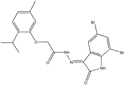 N'-(5,7-dibromo-2-oxo-1,2-dihydro-3H-indol-3-ylidene)-2-(2-isopropyl-5-methylphenoxy)acetohydrazide Struktur