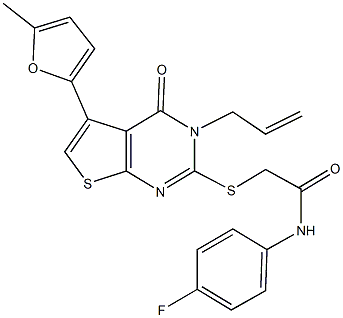 2-{[3-allyl-5-(5-methyl-2-furyl)-4-oxo-3,4-dihydrothieno[2,3-d]pyrimidin-2-yl]sulfanyl}-N-(4-fluorophenyl)acetamide,,结构式