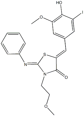 5-(4-hydroxy-3-iodo-5-methoxybenzylidene)-3-(2-methoxyethyl)-2-(phenylimino)-1,3-thiazolidin-4-one Structure