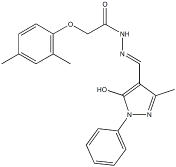 2-(2,4-dimethylphenoxy)-N'-[(5-hydroxy-3-methyl-1-phenyl-1H-pyrazol-4-yl)methylene]acetohydrazide,,结构式