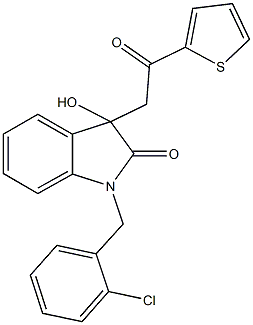 1-(2-chlorobenzyl)-3-hydroxy-3-[2-oxo-2-(2-thienyl)ethyl]-1,3-dihydro-2H-indol-2-one 结构式