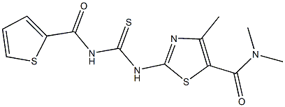 N,N,4-trimethyl-2-({[(2-thienylcarbonyl)amino]carbothioyl}amino)-1,3-thiazole-5-carboxamide 结构式