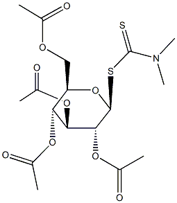 2,3,4,6-tetra-O-acetyl-1-S-[(dimethylamino)carbothioyl]-1-thiohexopyranose Struktur