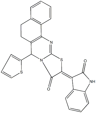 10-(2-oxo-1,2-dihydro-3H-indol-3-ylidene)-7-(2-thienyl)-5,7-dihydro-6H-benzo[h][1,3]thiazolo[2,3-b]quinazolin-9(10H)-one Structure