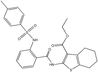 ethyl 2-[(2-{[(4-methylphenyl)sulfonyl]amino}benzoyl)amino]-4,5,6,7-tetrahydro-1-benzothiophene-3-carboxylate,,结构式