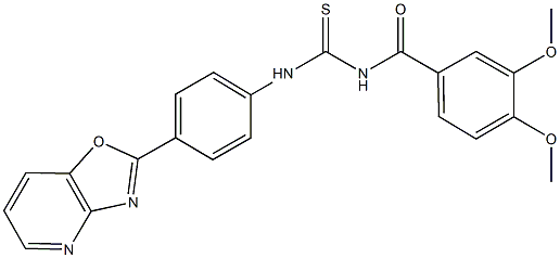 N-(3,4-dimethoxybenzoyl)-N'-(4-[1,3]oxazolo[4,5-b]pyridin-2-ylphenyl)thiourea Struktur