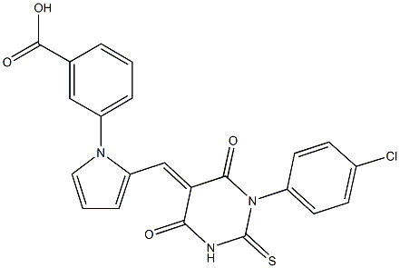 3-{2-[(1-(4-chlorophenyl)-4,6-dioxo-2-thioxotetrahydro-5(2H)-pyrimidinylidene)methyl]-1H-pyrrol-1-yl}benzoic acid Structure