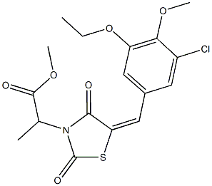 methyl 2-[5-(3-chloro-5-ethoxy-4-methoxybenzylidene)-2,4-dioxo-1,3-thiazolidin-3-yl]propanoate Struktur