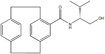 N-[(1R)-1-(hydroxymethyl)-2-methylpropyl]tricyclo[8.2.2.2~4,7~]hexadeca-1(12),4,6,10,13,15-hexaene-5-carboxamide Structure