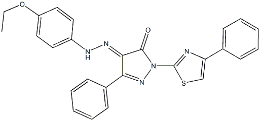 3-phenyl-1-(4-phenyl-1,3-thiazol-2-yl)-1H-pyrazole-4,5-dione 4-[(4-ethoxyphenyl)hydrazone] Structure