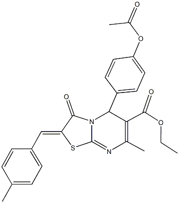 ethyl 5-[4-(acetyloxy)phenyl]-7-methyl-2-(4-methylbenzylidene)-3-oxo-2,3-dihydro-5H-[1,3]thiazolo[3,2-a]pyrimidine-6-carboxylate,,结构式