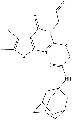 N-(1-adamantyl)-2-[(3-allyl-5,6-dimethyl-4-oxo-3,4-dihydrothieno[2,3-d]pyrimidin-2-yl)sulfanyl]acetamide,,结构式