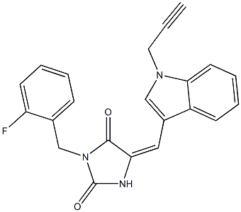 3-(2-fluorobenzyl)-5-{[1-(2-propynyl)-1H-indol-3-yl]methylene}-2,4-imidazolidinedione 结构式